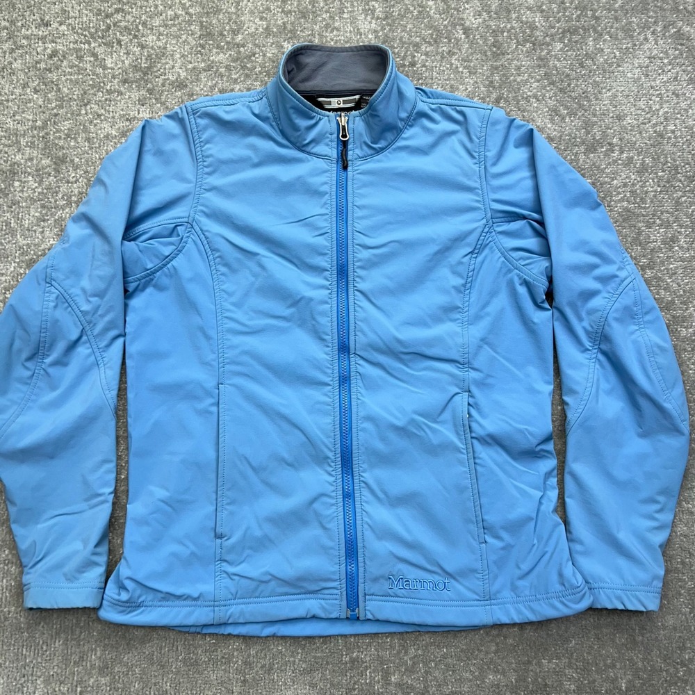 Marmot Softshell Jacket Womens Large Full Zip Fleece Lined Blue Outdoor Ski Snow